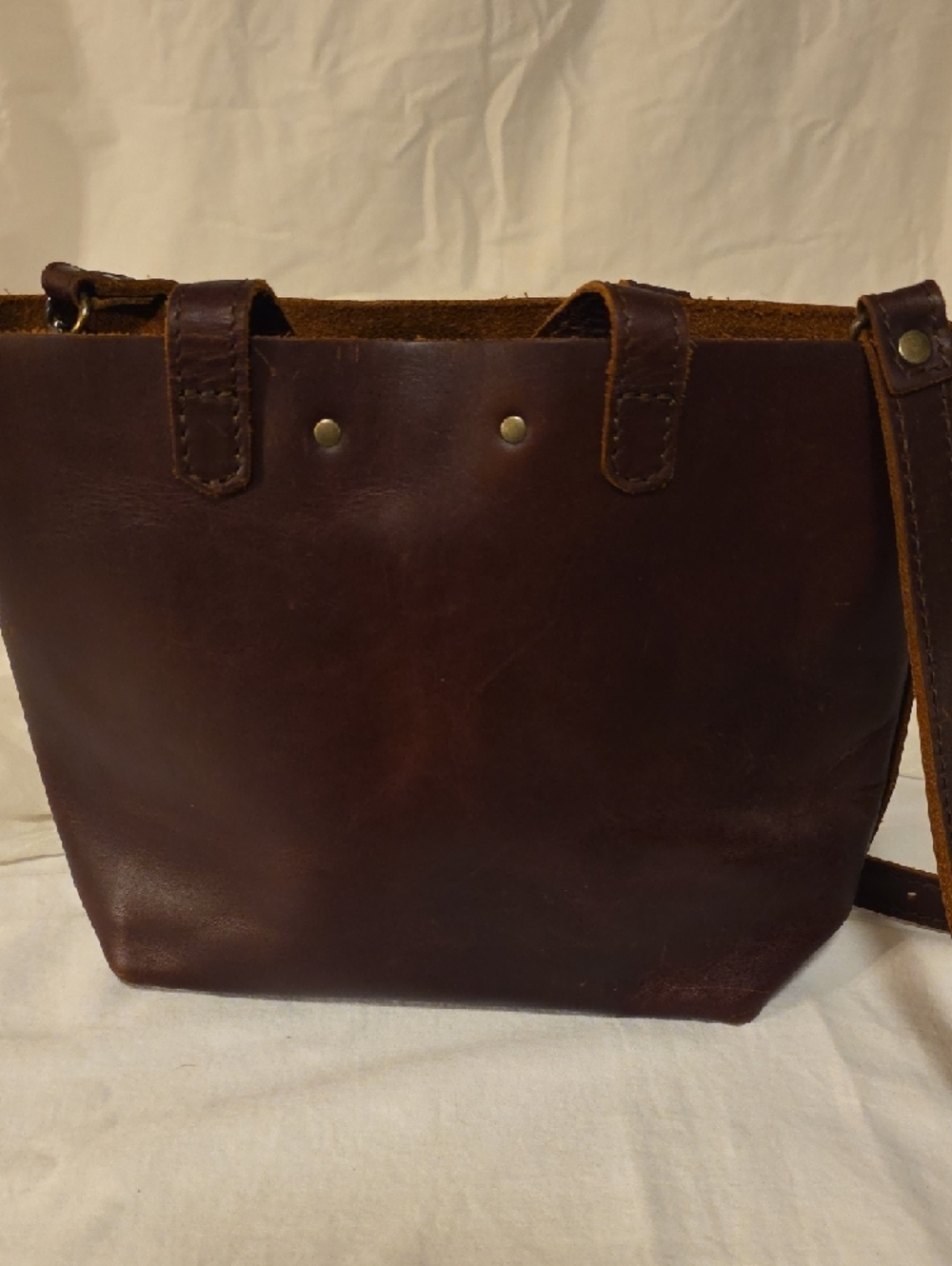 Portland Leather Brown Mini Crossbody Tote Bag with Front Pocket - Picture 5 of 6